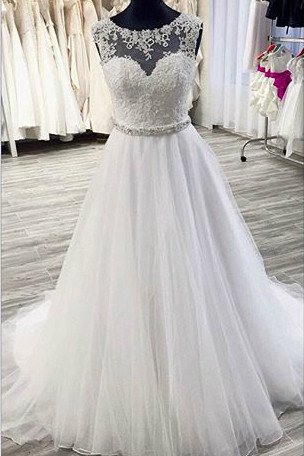 White Organza Lace See-through A-line Long Ball Gown Dress For Teens,wedding Dresses,long Tulle Lace Wedding Dress