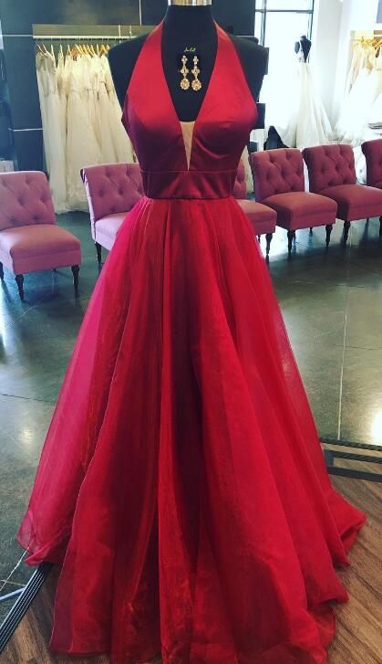 A Line Wine Red Prom Dress,halter Neckline Graduation Dress,halter Neck Long Satin Simple Elegant Red Royal Blue Green Prom Dress
