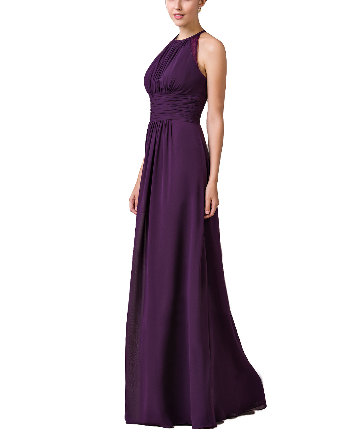 purple halter neck dress