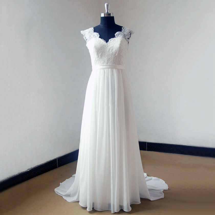 Discount Wedding Dress,summer Wedding Dress,chiffon Wedding Dress,lace Wedding Dress,cap Sleeve Long Tulle Lace Wedding Dress
