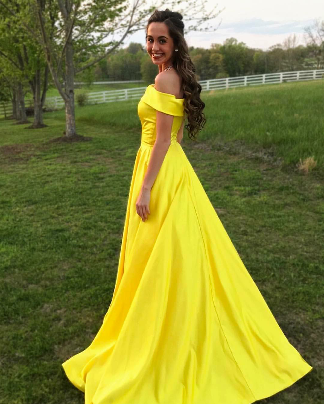 long yellow satin dress