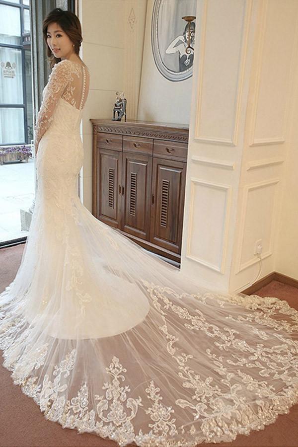 W1158 Wedding Dress, Long Sleeve Mermaid Wedding Dresses, Elegant Bridal Dress