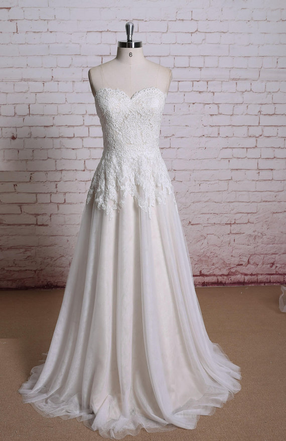 W1202 Champagne Lace Wedding Dress, Bridal Gown, Wedding Gown, A-line Wedding Dress