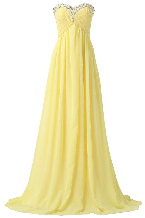 F639 Bridesmaid Dresses,sweetheart Long Yellow Chiffon Beaded Prom Dresses,pregnant Dresses,high Low Prom Dress For Teens,simple Party