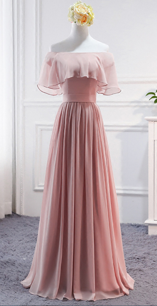 Off-the-shoulder Chiffon A-line Floor-length Prom Dress, Evening Dress, Bridesmaid Dress