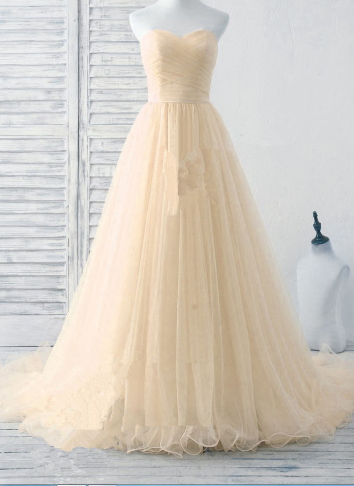 P1101 Lovely Light Champagne Tulle Sweetheart Prom Dresses, Tulle Party Gowns, Formal Dresses,a Line Long Champagne Tulle Prom Dress,long Tulle