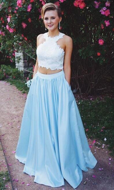 baby blue prom dress two piece