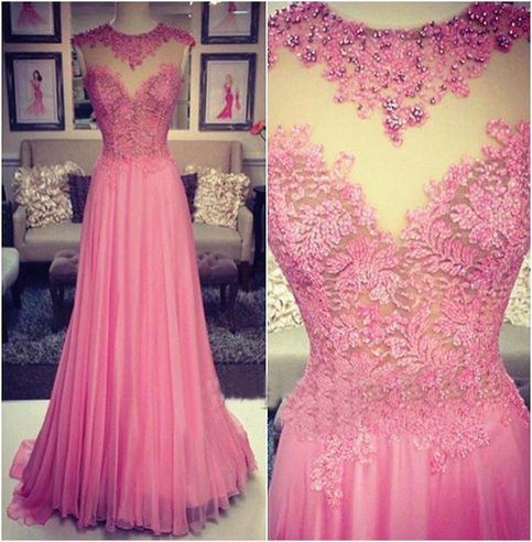 P1189 2017 Custom Made,illusion Pink Prom Dress,appliques Beading Evening Dress,sleeveless Party Dress,long Chiffon Top Lace A Line Simple